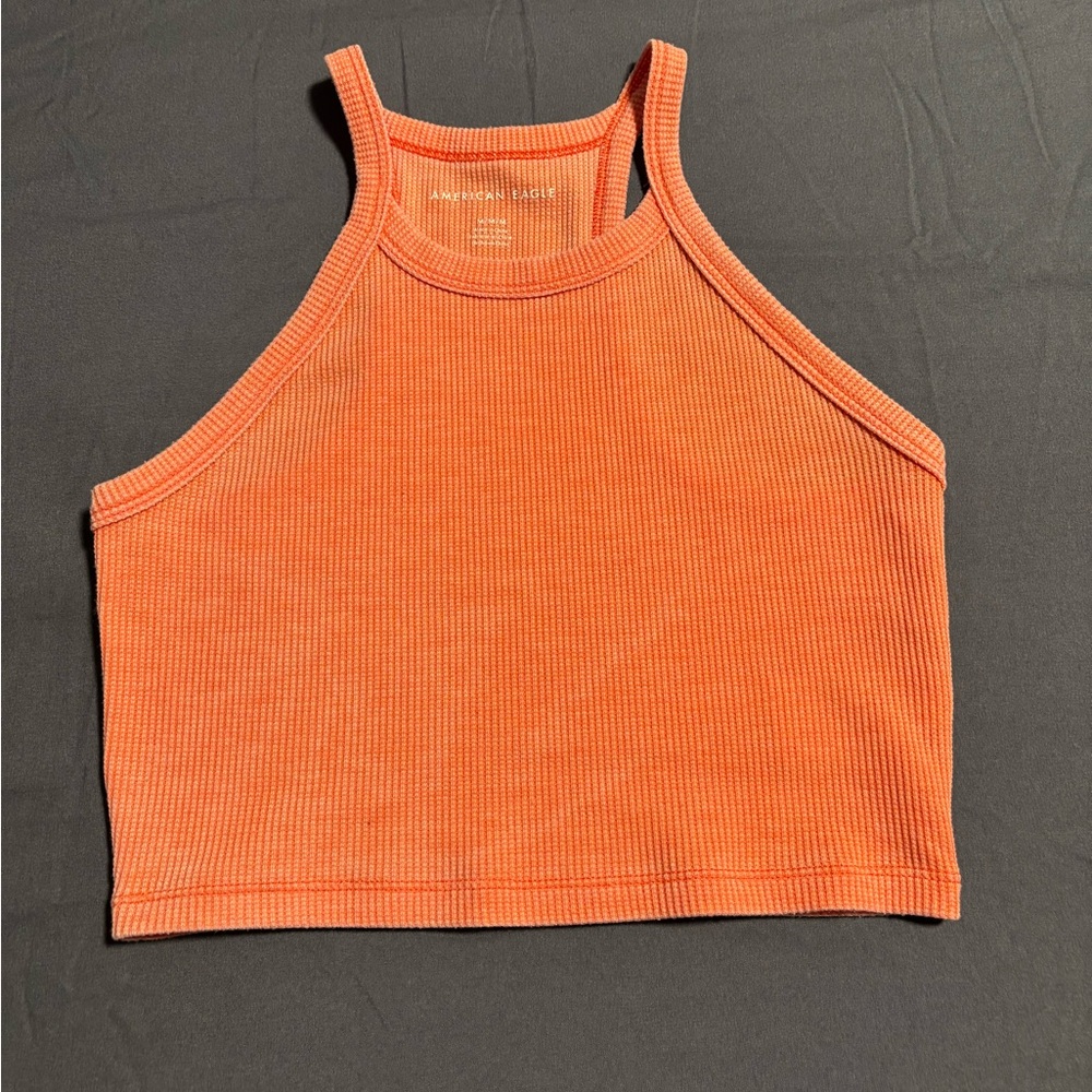 American Eagle Orange Ribbed Cropped Tank Top